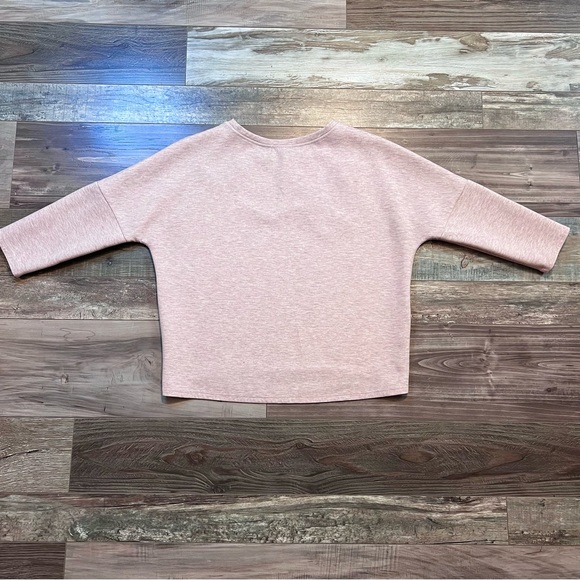 Halogen Oversized Heather Pink Sweatshirt Small Embroidered Roses Dolman Sleeves - Picture 10 of 14